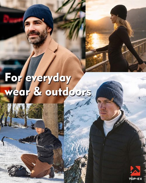 PolarWool DryKnit Waterproof 100% Merino Wool Winter Hat Men Women Polartec Fleece Lined Thermal Knit Watch Cap Fisherman Beanie Outdoor Ski Hiking Cold Weather Black XL/XXL Oversized for Large Heads