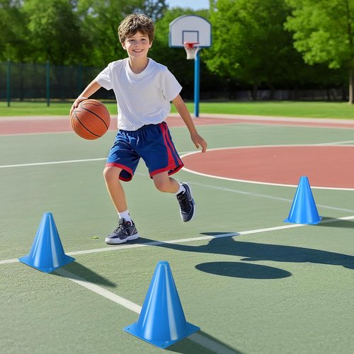 Durable 12-Piece Soccer Cones Set - 7-Inch Plastic Training Cones for Sports Agility Drills
