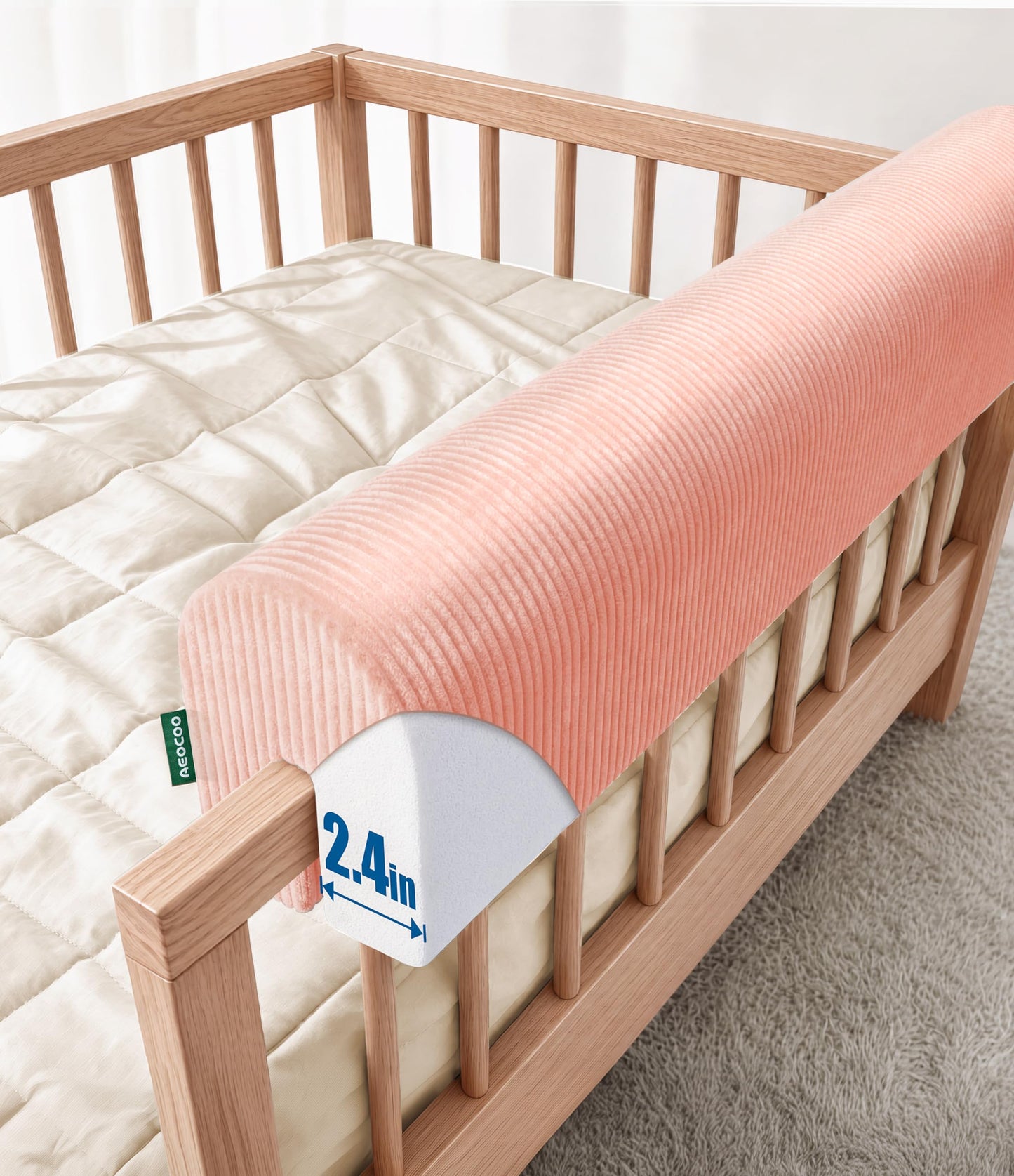 AEOCOO Bed Bumpers for Toddlers, Size 3 Ft, Toddler Bed Rail Bumper Protector for Loft Beds & Bunk Beds, Bed Rail Height Extender Bed Guardrail, Anti-Bump | Fall Prevention, Pink