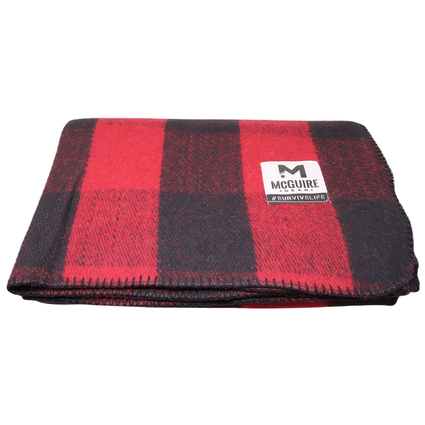 M MCGUIRE GEAR Warm Wool Bunkhouse Plaid Blanket for Camping, Home, Survival, or First-Aid, 64" x 90" (Red/Black)