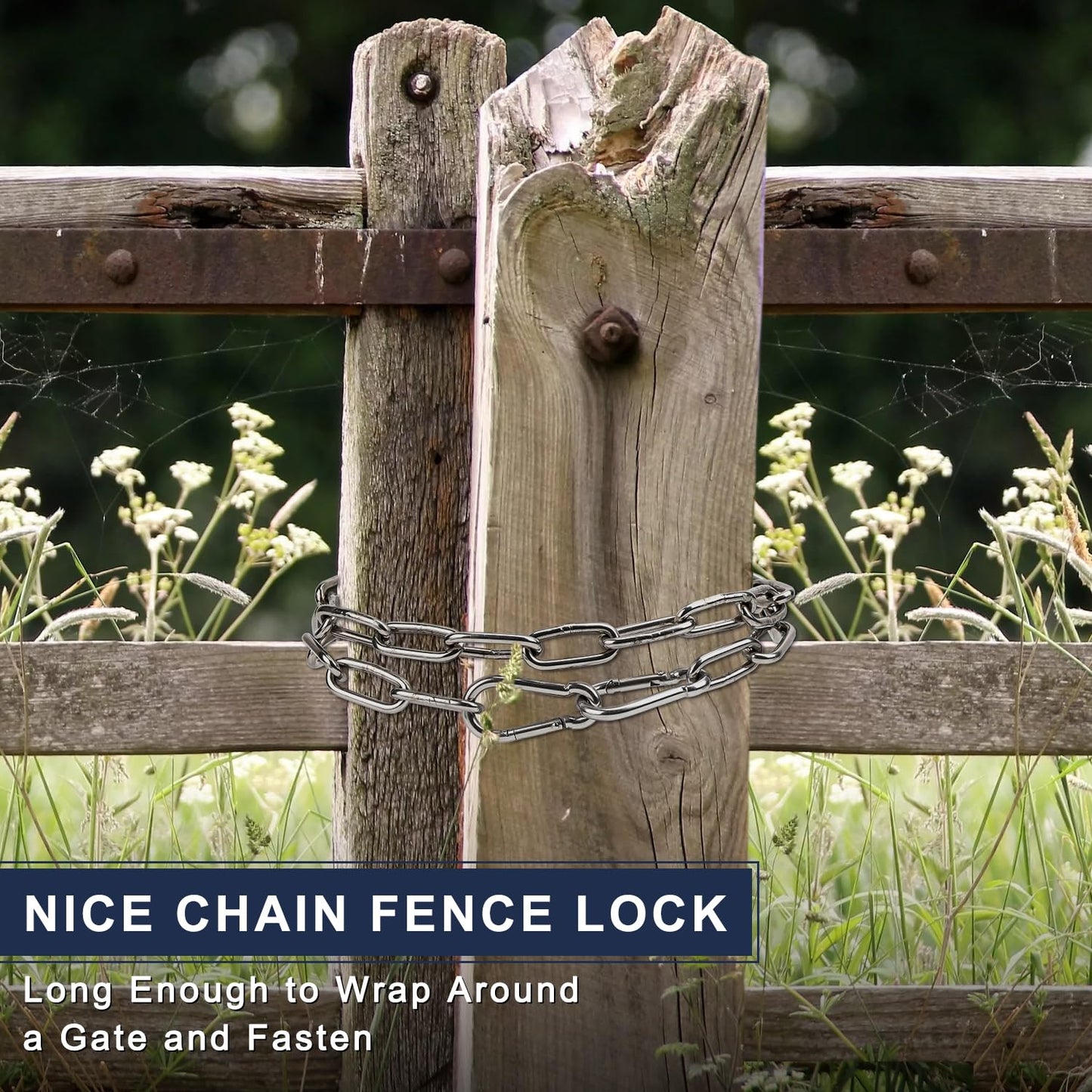 2 Pack Outdoor Fence Gate Chains, 5/32 x 36 Inch Mental Chain Fence Lock with Spring Hooks Easy to Open and Close, Silver Safety Gate Chain Link for Livestock, Ranch, Barn Urkupoo (Extended)