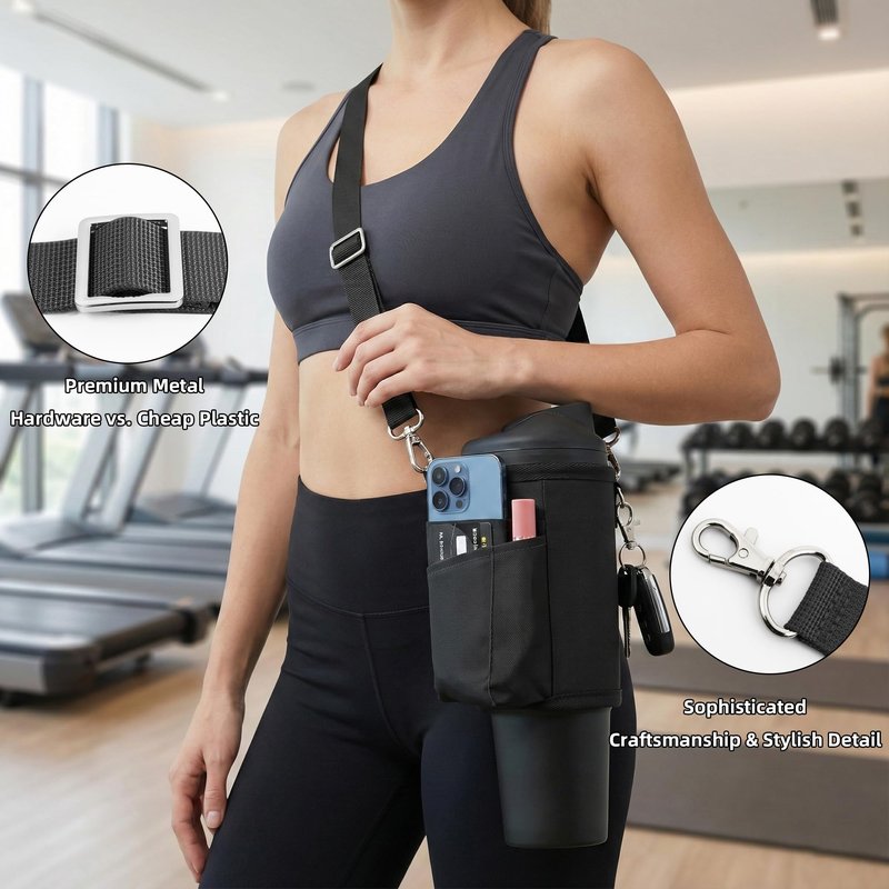 BydGxy Fits Owala 40oz FreeSip Tumbler & Stanley 40 oz Cup, Water Bottle Carrier Bag with Phone Pocket & Chapstick Holder, for Owala 40oz Tumbler, Adjustable Crossbody Strap & Handle (Black)
