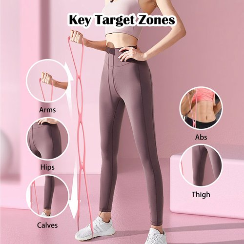 VKSG 4 Ring Adjustable Loop Resistance Bands for Working Out Walk at Home，Workout Bands Exercise Stretch Band for Women&Men Fitness, Yoga, Pilates-Non-Slip, Durable Rubber, Home/Gym Use(Pink)