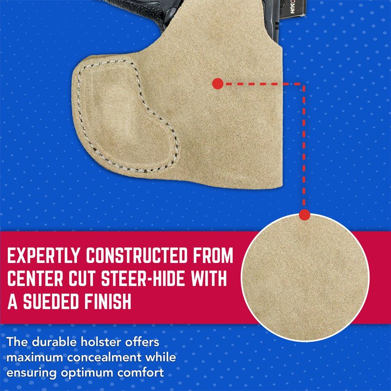 DeSantis Suede Nemesis Pocket Holster - Fits Glock 26, 27; S&W M&P Shield 9/40, 9 Shield Plus; Taurus G3C, G2C, G2S; H&K CC9; Walther PPS, PPS M2 All w/or w/Out Red Dot Sight - Ambidextrous, Natural