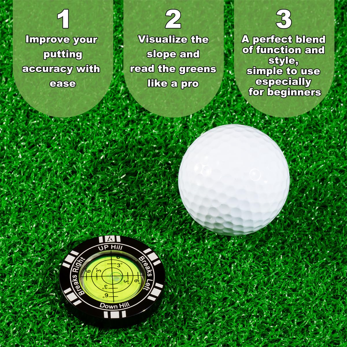 VIGLORY Golf Putt Green Reader, High Precision Golf Training Aid, Stylish Hat Clip Ball Marker, Golf Accessories for Men Women (Black)