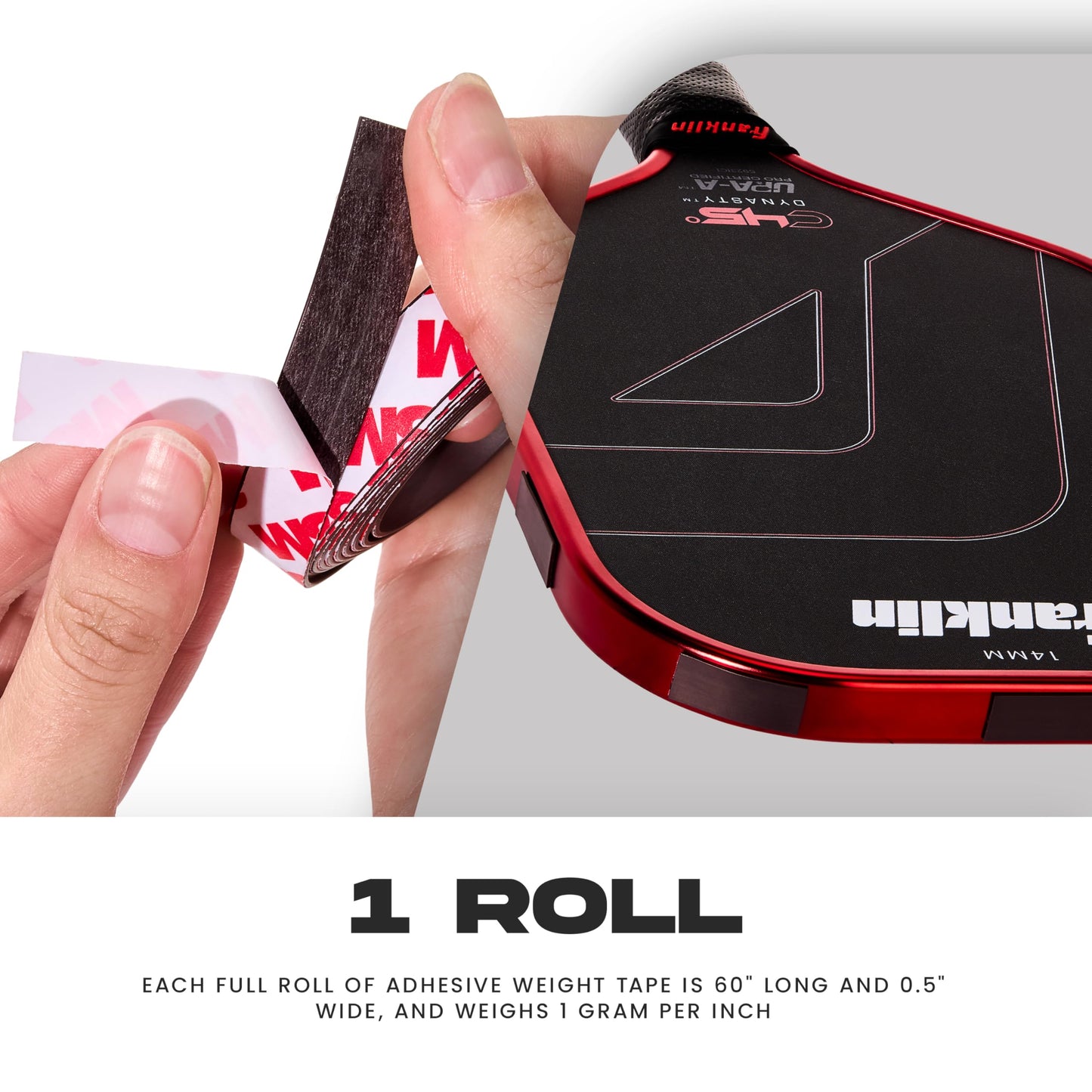 Franklin Sports Weight Tape for Pickleball Paddles - Lead-Free Weighted Adhesive Tape - Customize Pickleball Paddle Weight - 1 Roll Included - 60" x 0.5" Inches