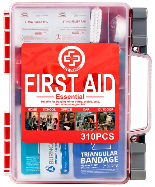 Gevoke Professional First Aid Kit - 310 Piece HardCase Medical Kit for Home, Car, Camping, Travel, Hiking, Truck, Office, Sports, Vehicle & Outdoor Emergencies