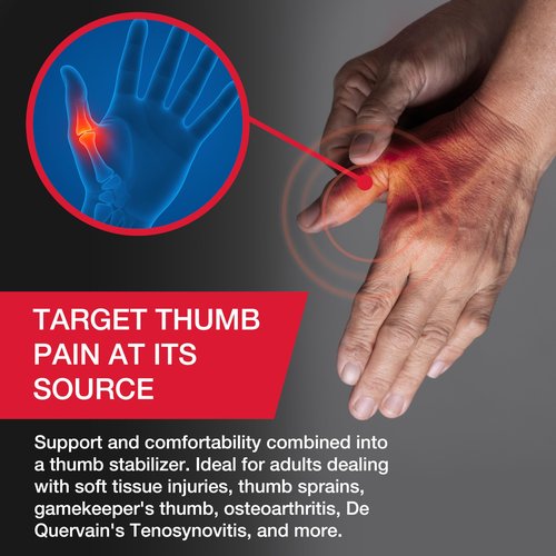 MUELLER Sports Medicine Adjust-to-Fit Thumb Brace, Spica Splint, Thumb Pain Relief Stabilizer for Men and Women, Ideal for De Quervain's Tenosynovitis, Arthritis, Sprains, Fits Right or Left, Gray, One Size