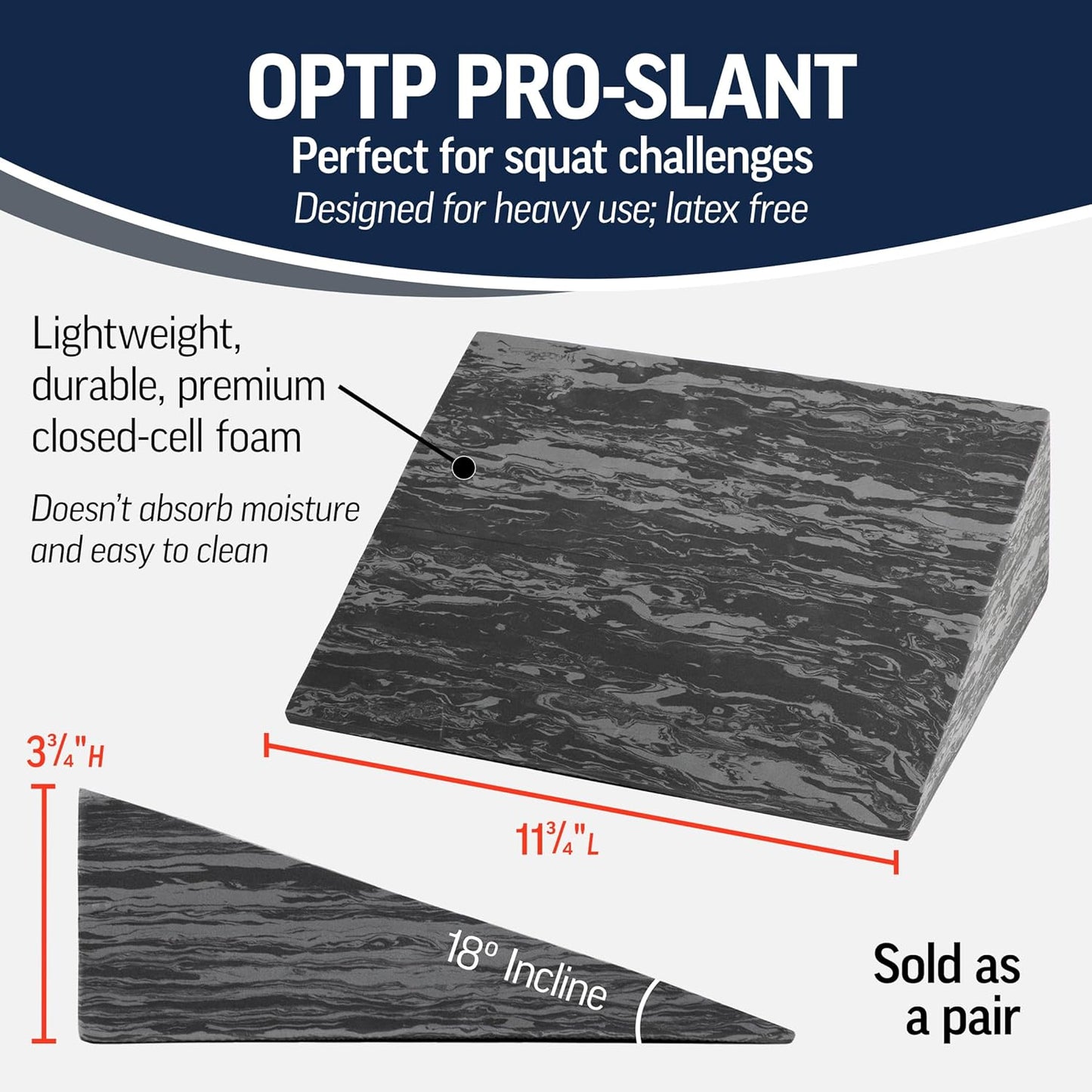 OPTP PRO-Slant Squat Wedge Pair - Professional Foam Incline Board for Calf, Ankle & Foot Stretching