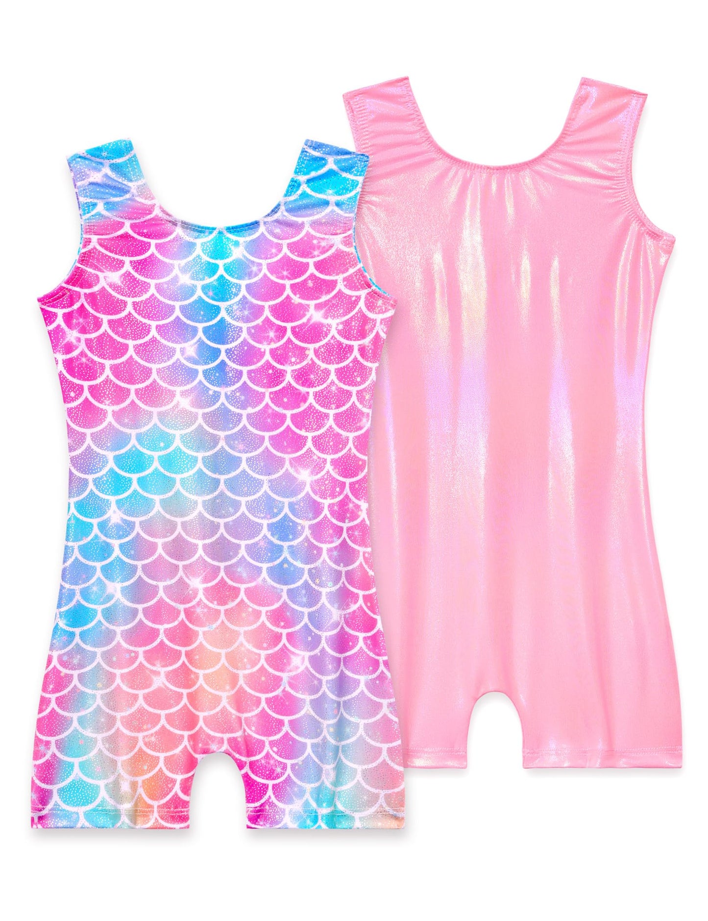 Nokecina Girls Leotards for Gymnastics 2 Packs Size 7-8 Years Old Pink Purple Unitard Sparkly Gym Outfits