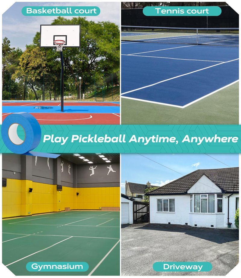 Mibhuvan Pro Pickleball Court Tape 2" x230ft- Temporary Court Lines Tape, No Residue Removable Sports Tape for Indoor/Outdoor, Quick Setup with Blue Tape