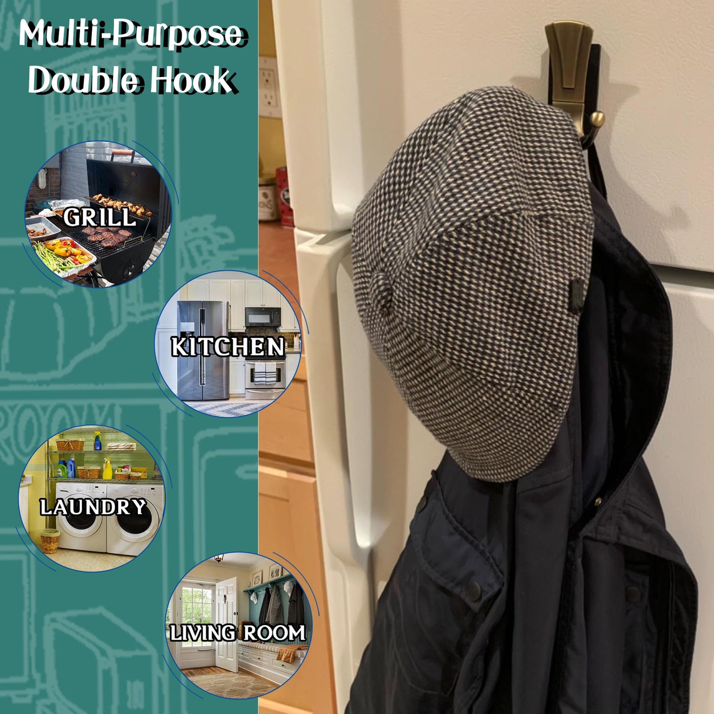 ULIBERMAGNET Magnetic Coat Hooks,Retro Heavy Duty Magnet Double Hooks for Metal Door,Cruise, Grill, Fridge, Kitchen, RVS,Coat Hanger Rack Decorative for for Towel,Coat,Bag,Umbrella