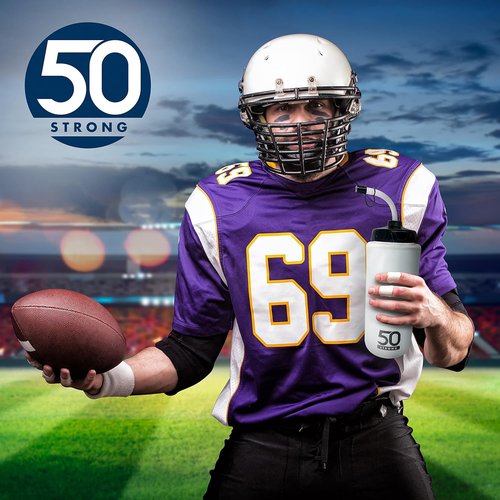 50 Strong 1 Liter Water Bottle | 2-Pack BPA-Free Sports Bottles with Long Straw & Grip - Made in USA