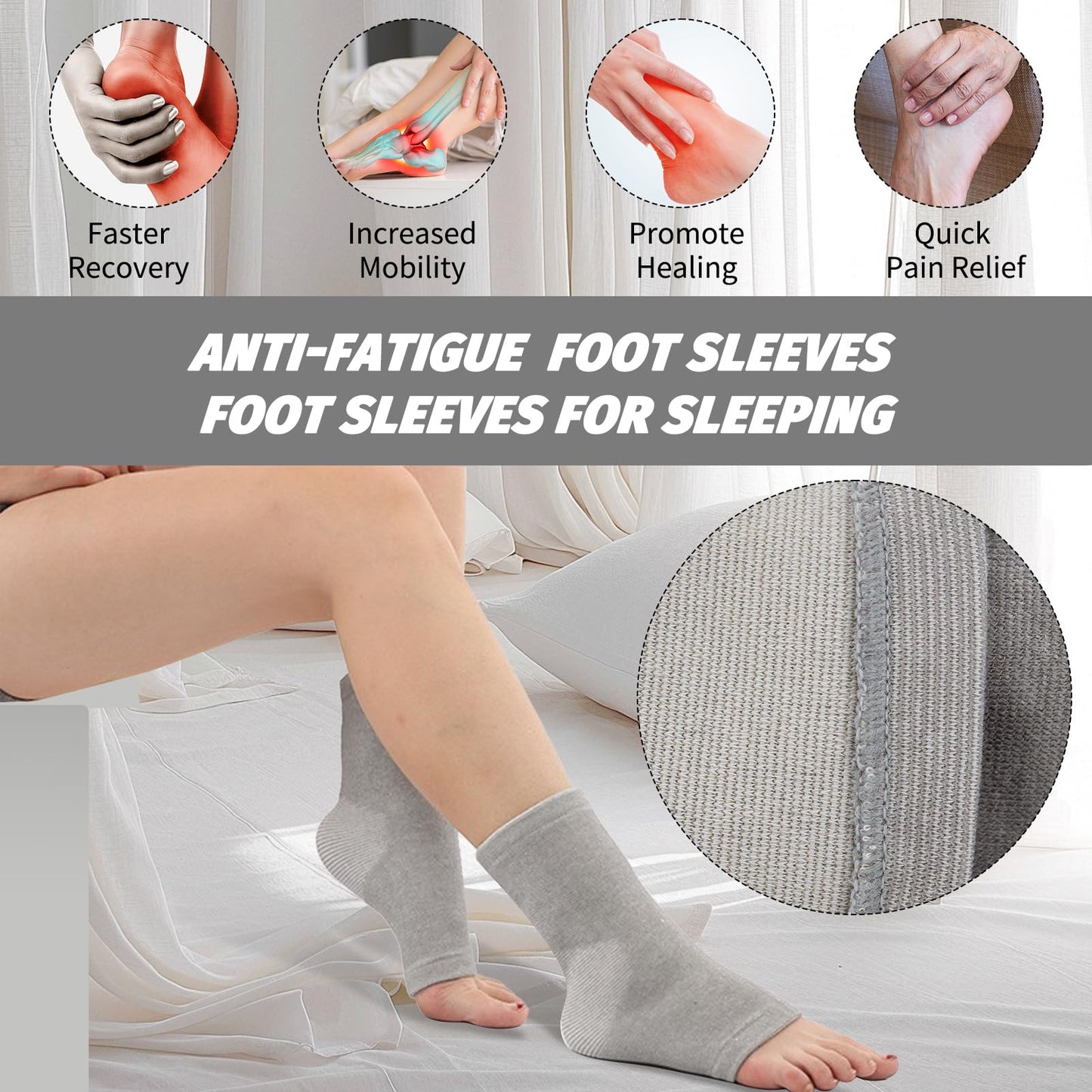 Xorim Ankle Compression Sleeve, Foot Compression Sleeve, Soft and Breathable Foot Sleeves,Socks for Arch Support(Gray)