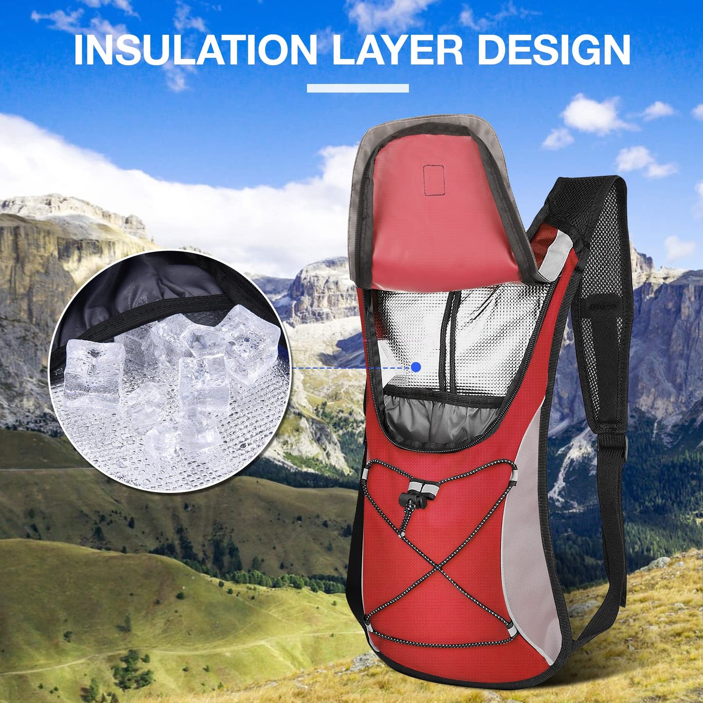 KUYOU Hydration Backpack Hydration Pack with 2L Water Bladder, Lightweight Insulation Water Backpack for Running, Cycling,Hiking,Climbing