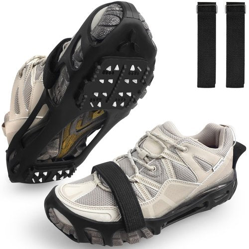 FUSIGO Ice Cleats for Shoes & Boots Snow Traction Crampons, 24 Stainless Steel Teeth, Non-Slip Walk Traction Cleats, Women Men Kids Hiking Walking Fishing Strap M, Black, Modern Style