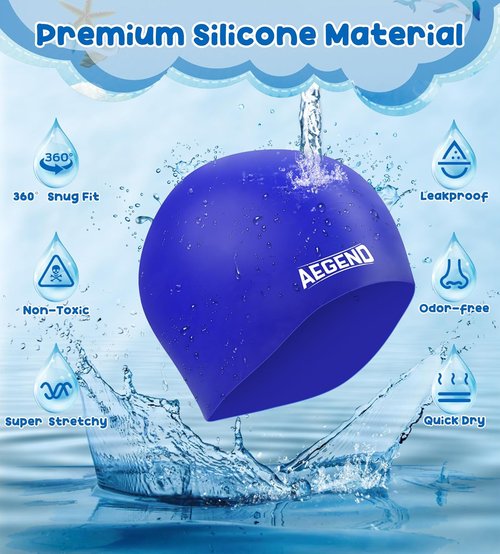Aegend Kids Swim Cap - Waterproof Durable Silicone for Ages 3-15 | Comfortable Fit for Long or Short Hair
