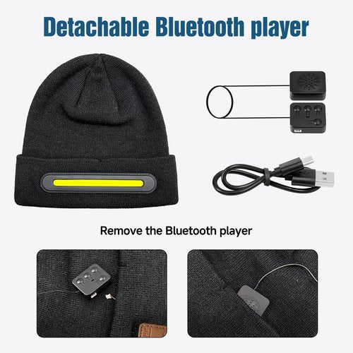 Valentines Day Gifts for Him,Bluetooth Beanie hat with Light,Skin Friendly, Warm Knit hat,Built in Speaker Microphone,Birthday Gifts for Men Him Black