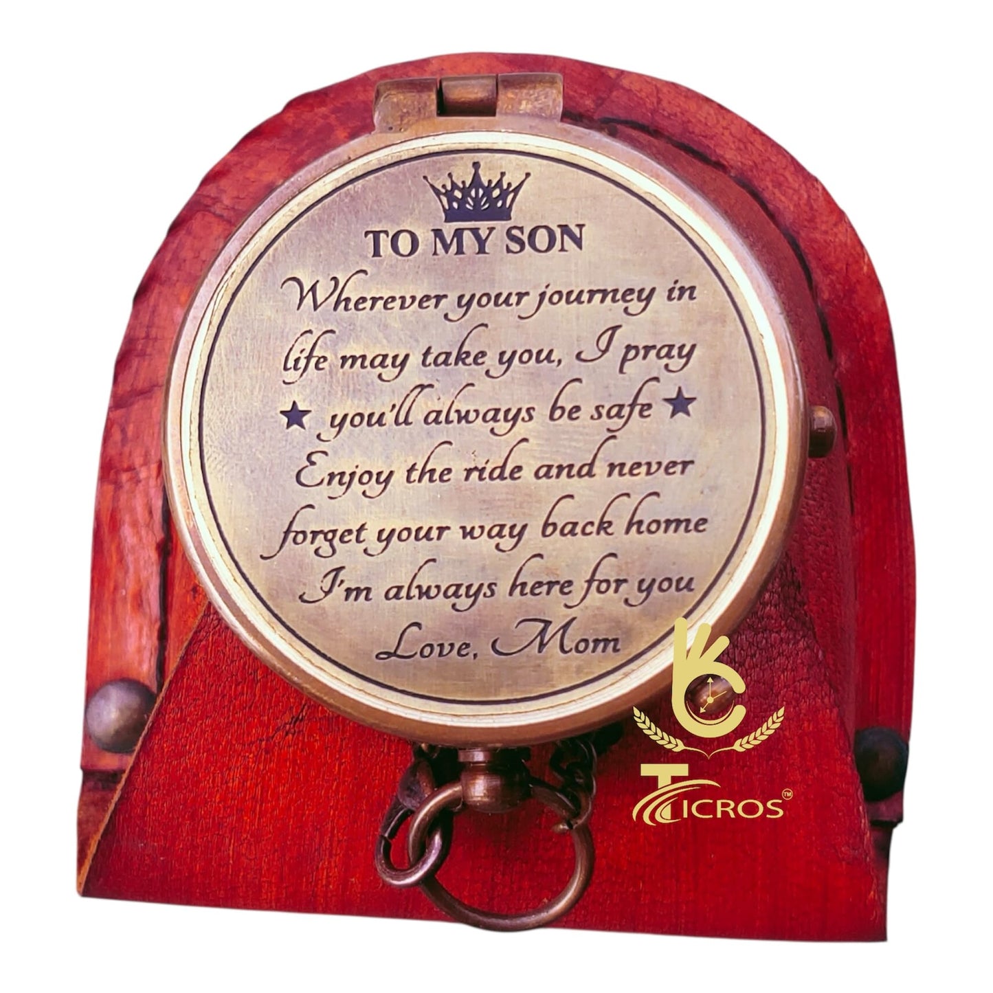 ''to My Son'' Love Mom to Son – Vintage Brass Pocket Compass with Leather Case, Gift for Son, Mom to Son Gift, Graduation Gift, Guidance Gift, Special Son Gift, Birthday Gift