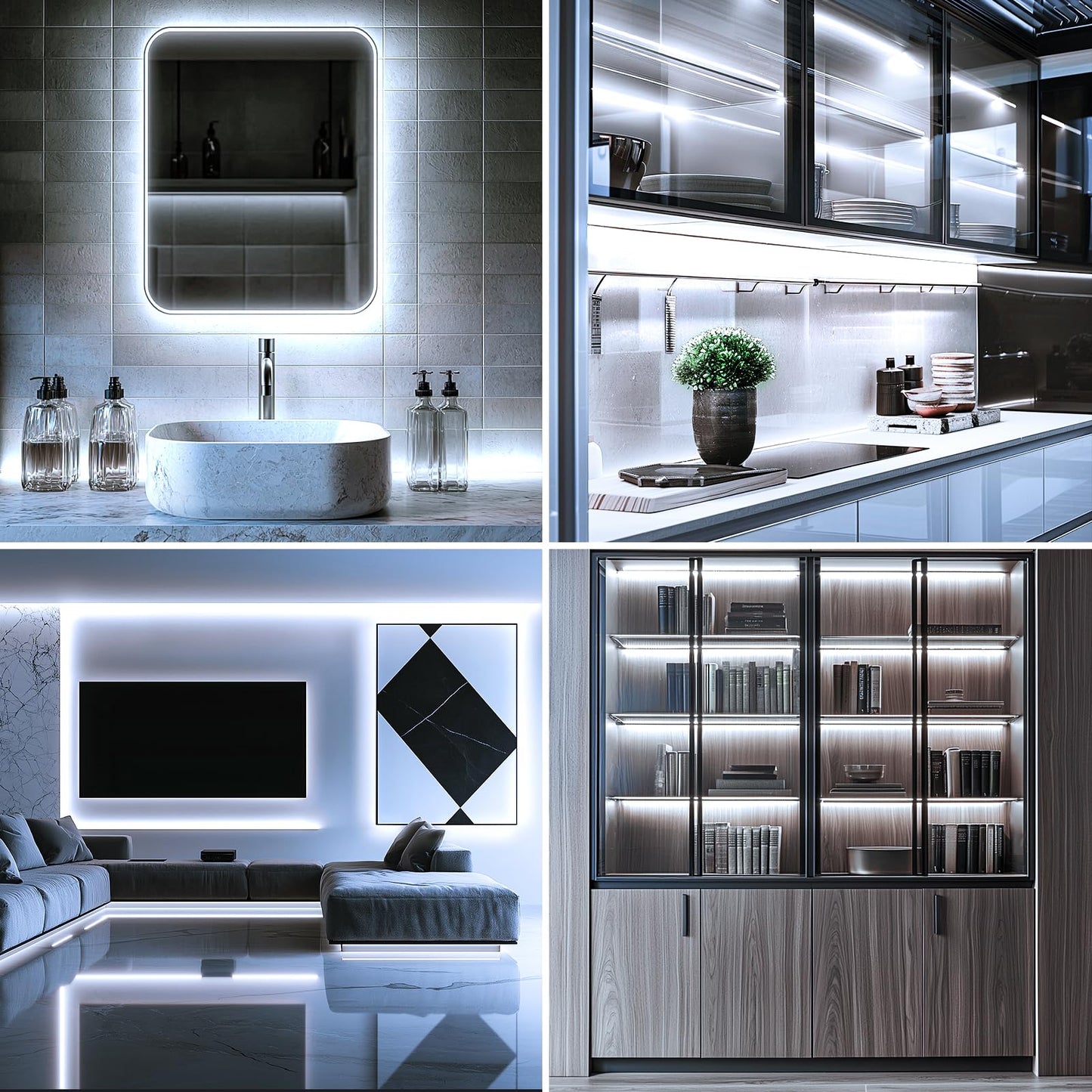 echosari 3.3FT 6000K Strip Lights Battery Operated, Tape Light with Remote 8 Modes Timer Self-Adhesive Cuttable, Strip Lights for Bedroom Cabinets Shelves TV Indoor Decor (Cool White)