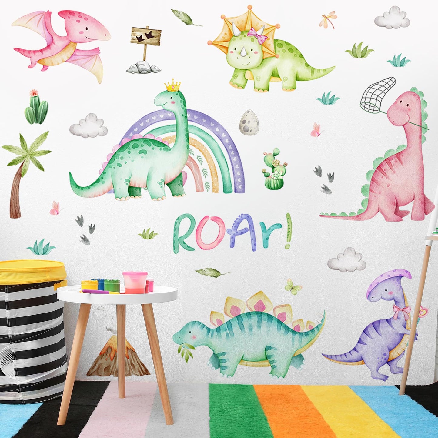 Resurhang Dinosaur Wall Decals Tree Dino Wall Stickers Large Boho Decals Home Decorations for Baby Nursery Boys Girls Bedroom Playroom Kindergarten Daycare Classroom Art Decor