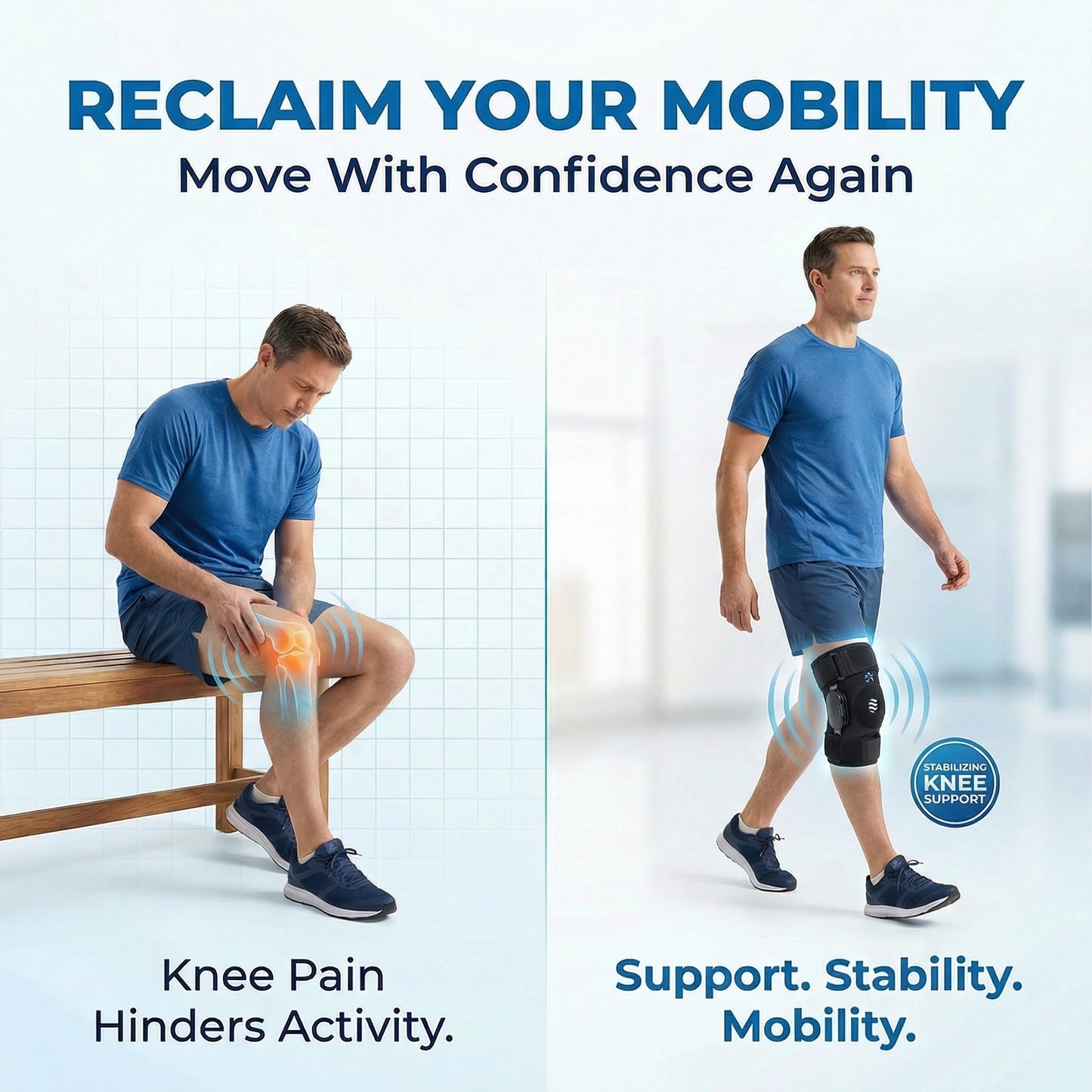 Physiohab KneeFlex Active Hinged Knee Brace, Adjustable Straps, Lightweight Hinge System, Open Back Knee Brace - (Standard)