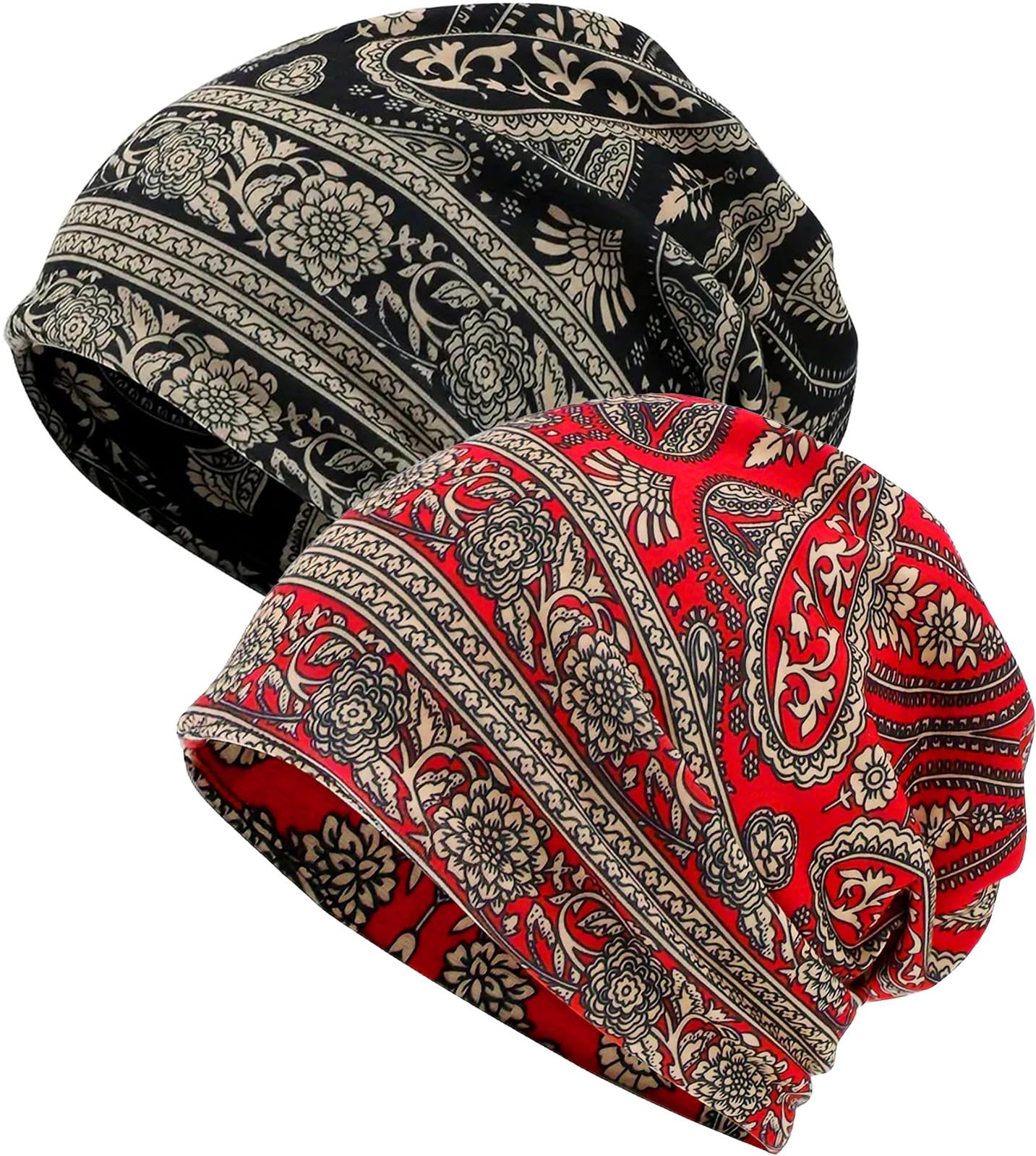XYIYI Womens Chemo Headwear Hats Cotton Slouchy Beanie Cap Scarf (2pcs Black Red)