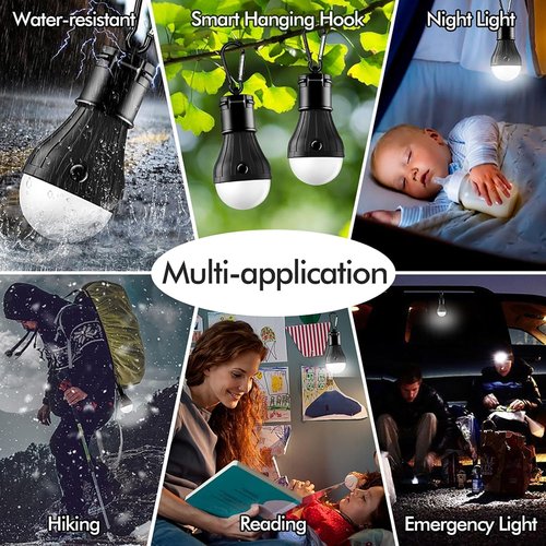 FLY2SKY Portable LED Tent Lamp - Emergency Lanterns with Hooks for Camping & Hiking | 4-Pack Multicolor