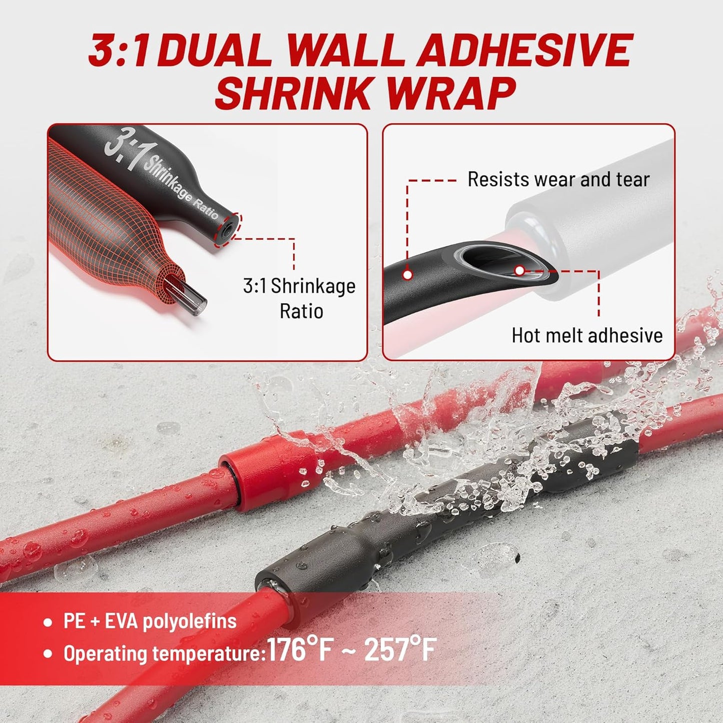 Red Wolf 20PCS 6 AWG Marine Grade Wire Lugs - Tinned Copper Ring Terminals with Heat Shrink Tubing