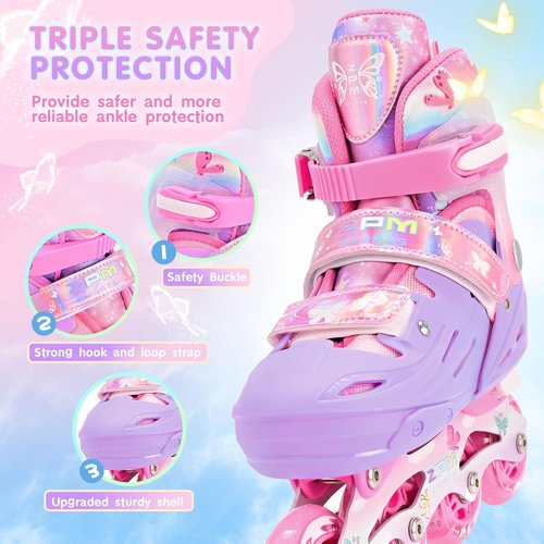 2PM SPORTS Inline Skates for Kids - Adjustable Light-Up Roller Skates for Ages 5-12 | Indoor & Outdoor Fun