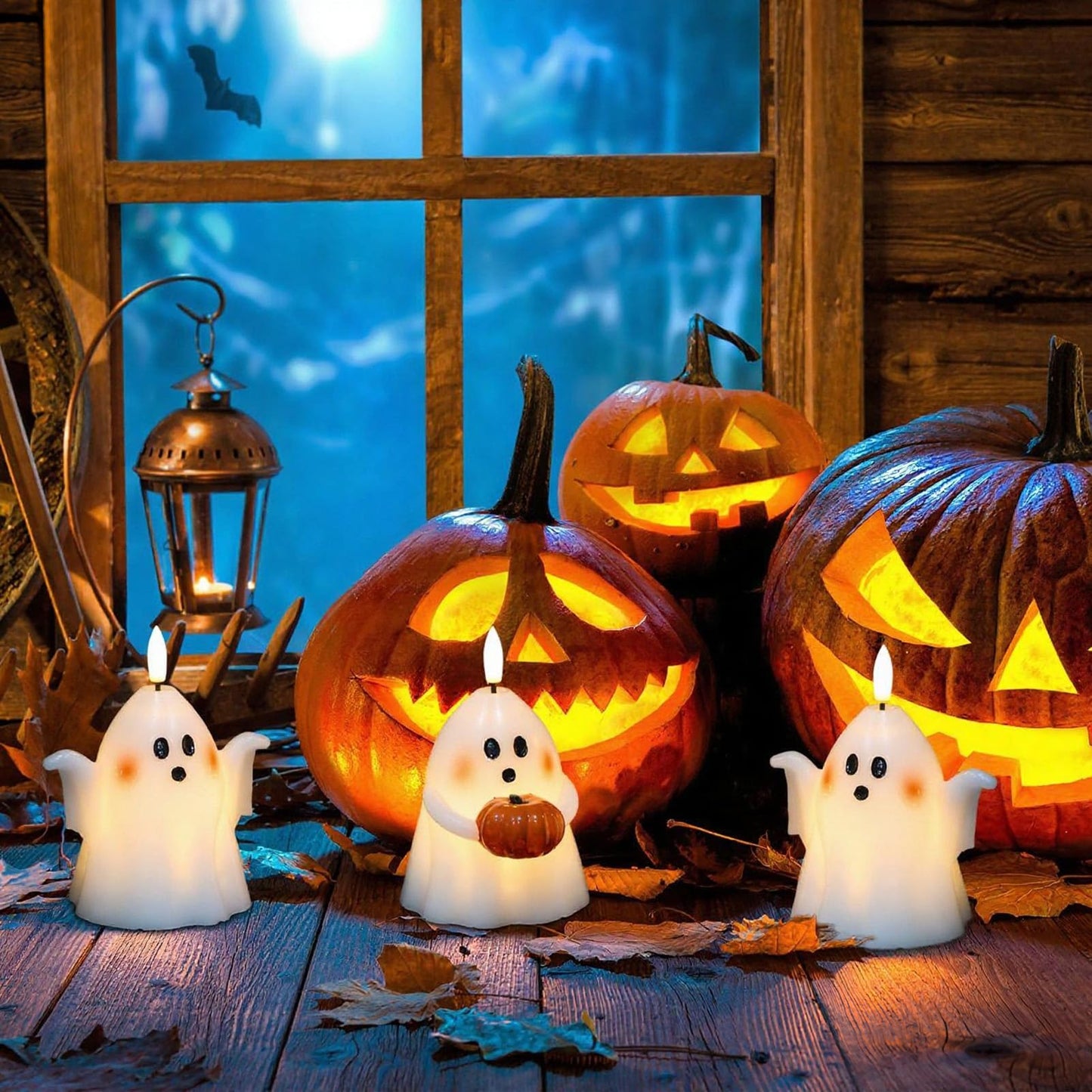 Wondise Halloween Flameless Candles with 6hrs Timer Spooky Ghost, Battery Operated Candles Halloween 3D Flickering Wick Real Wax 2 Packs Halloween Candles for Halloween Decoration Gift （D 3.5" x H 5"