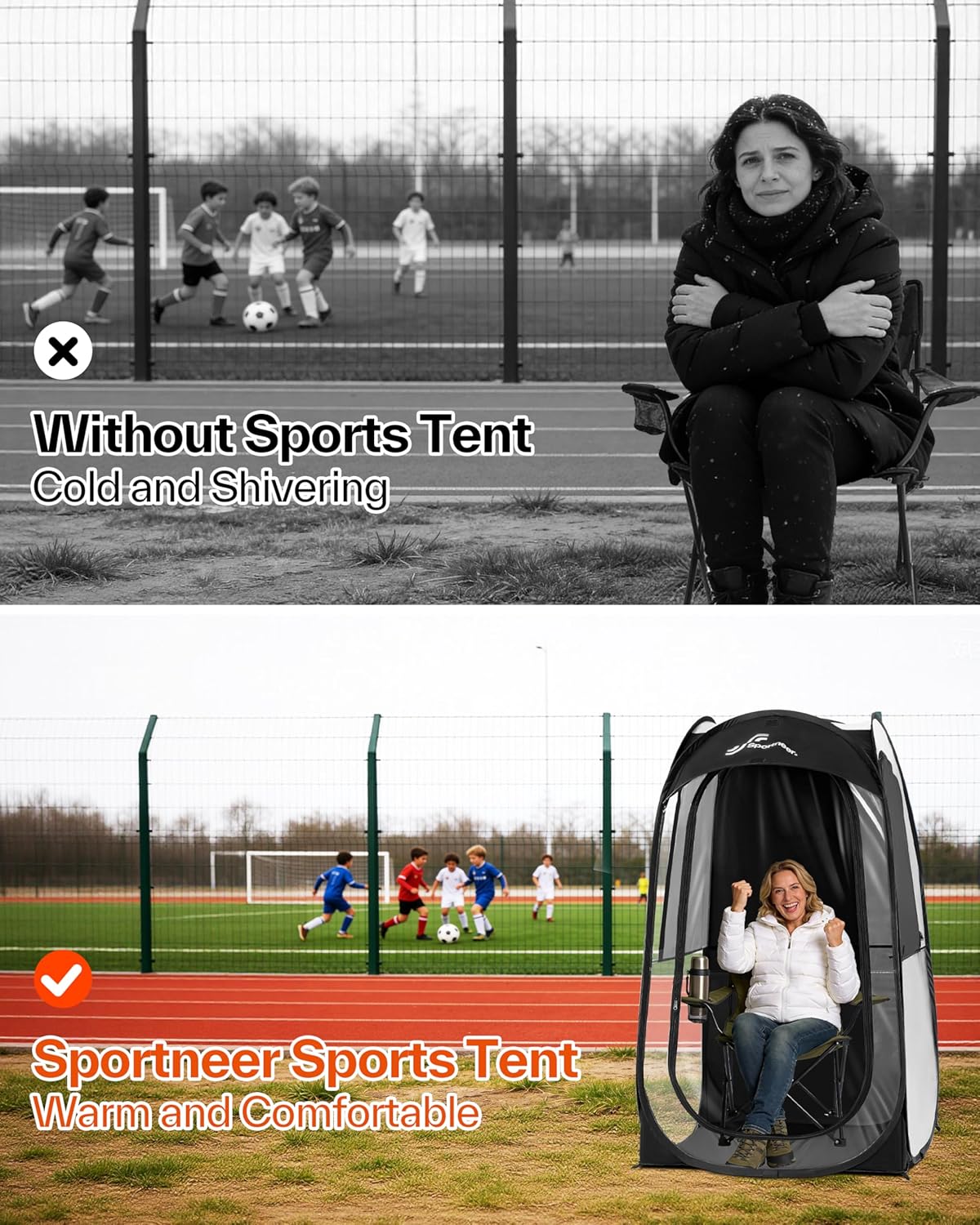 Sportneer Sports Tent - Lightweight 1-Person Instant Shelter with Ultra Visibility | 37" L x 37" W x 63.5" H