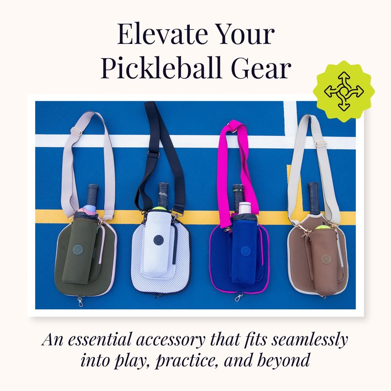 Posh Pickler Pickleball Drawstring Pouch, Fits 3 Pickleballs or 18 oz Bottle, Durable Neoprene Pouch, Hands-Free Clip-On Design, Compatible with Crossbody Paddle Cover & Strap, 9" L x 4" W, Black