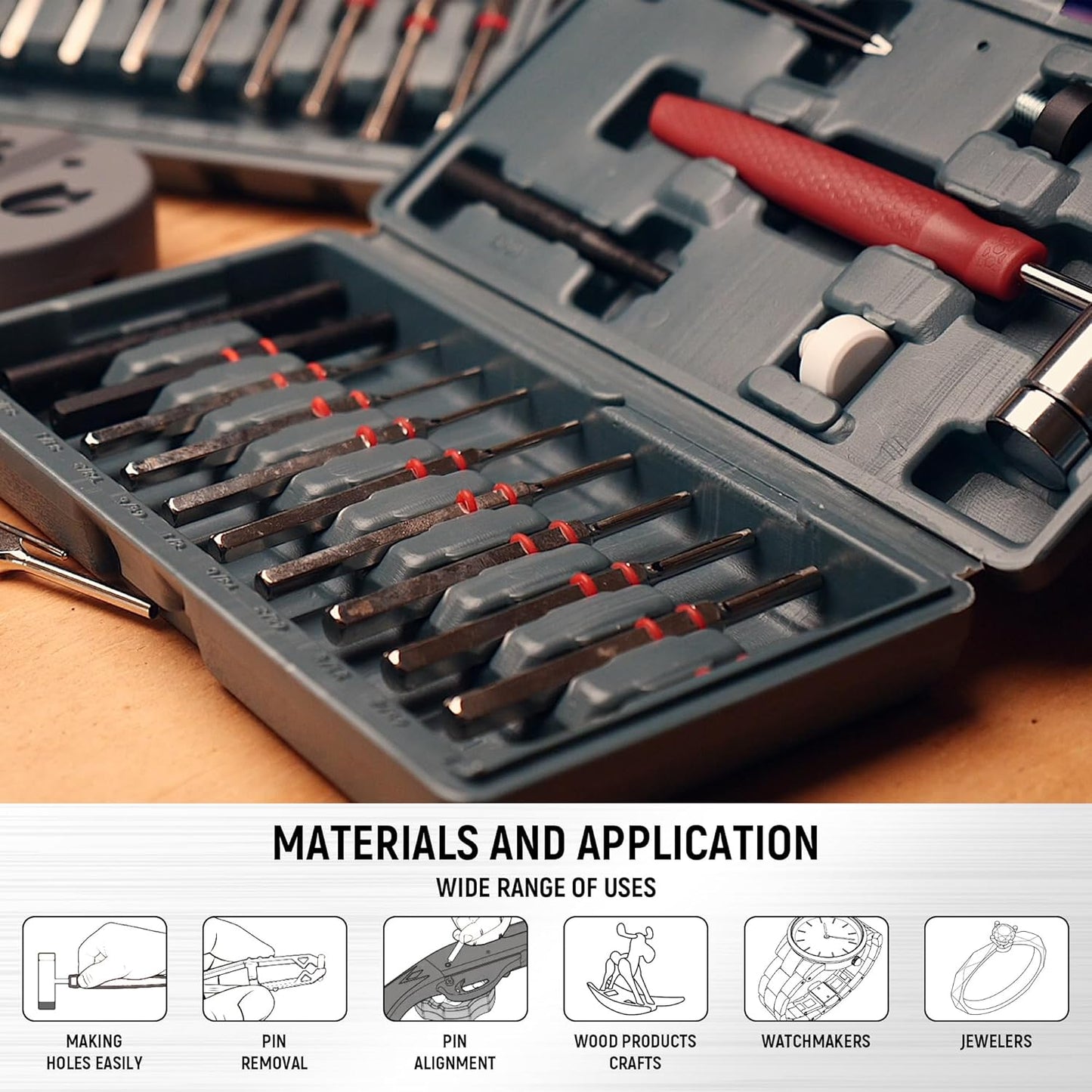 Steel Roll Pin Punch Set by [Brand Name] - High-Quality Mechanical Repair Tool with Interchangeable Hammer & Storage Case