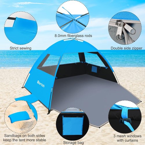 Gorich Beach Tent - Portable Sun Shelter for 3-10 People | UPF 50+ UV Protection & Easy Setup