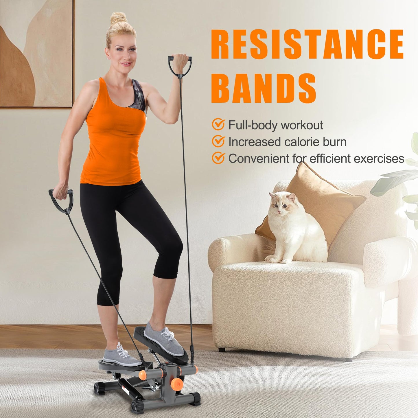 Mini Stair Stepper for Exercise at Home with Resistance Bands Exercise Equipment for Home Stair Climber Stepper Machine for Home Gym Cardio Equipment for Full Body Workout