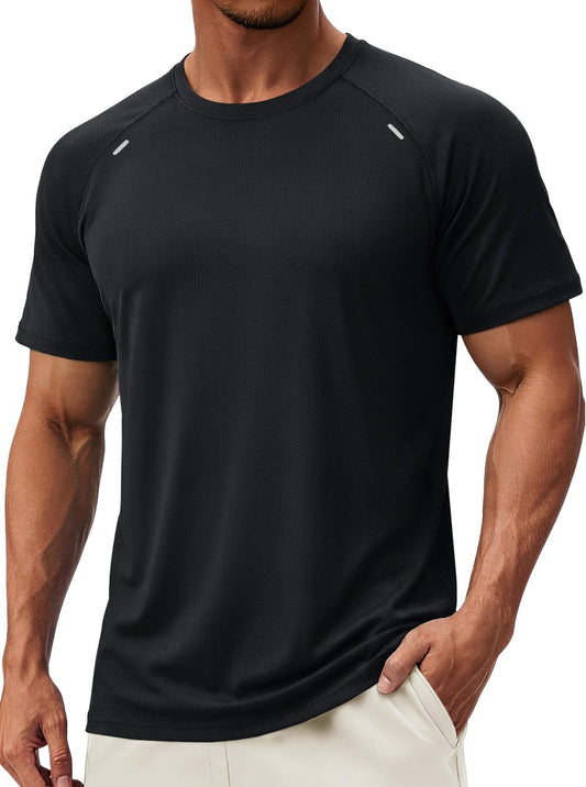 TACVASEN Workout Shirts for Men Quick Dry Short Sleeve T-Shirts Mesh Athletic Dry Fit Running Workout Gym Tee Black L