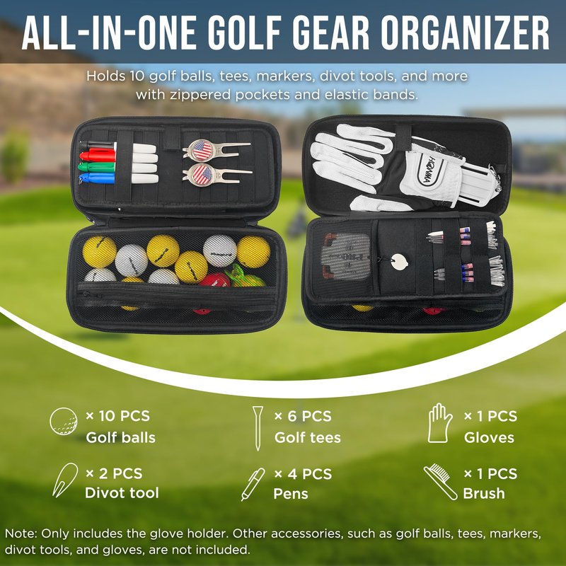 DURARANGE Golf Glove Holder Case with Glove Shaper - Portable Golf Accessories Organizer for Men & Women - Large Capacity for Balls, Tees, Markers - Ideal Gift - Black