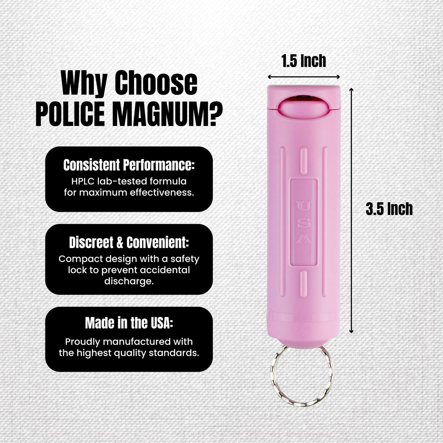 Police Magnum Keychain Pepper Spray Combo Safety Kit- Maximum Heat Strength OC with Pink Pocket Knife Self Defense- Made in The USA- 1 Pack Soft Pink FT & PNK KNF