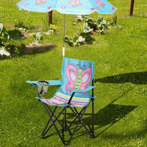 Burbell 1 Set Kids Beach Chair with Umbrella Child Folding Chair Umbrella with Universal Clamp for Children Beach Camping Patio Garden Outdoor Lawn Pool Travel Indoor (Butterfly)