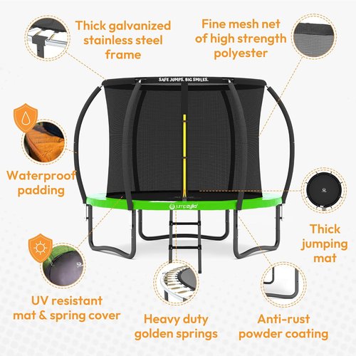 Jumpzylla Trampoline - Outdoor Recreational Trampoline with Enclosure & Non-Slip Ladder | 8FT-16FT Sizes