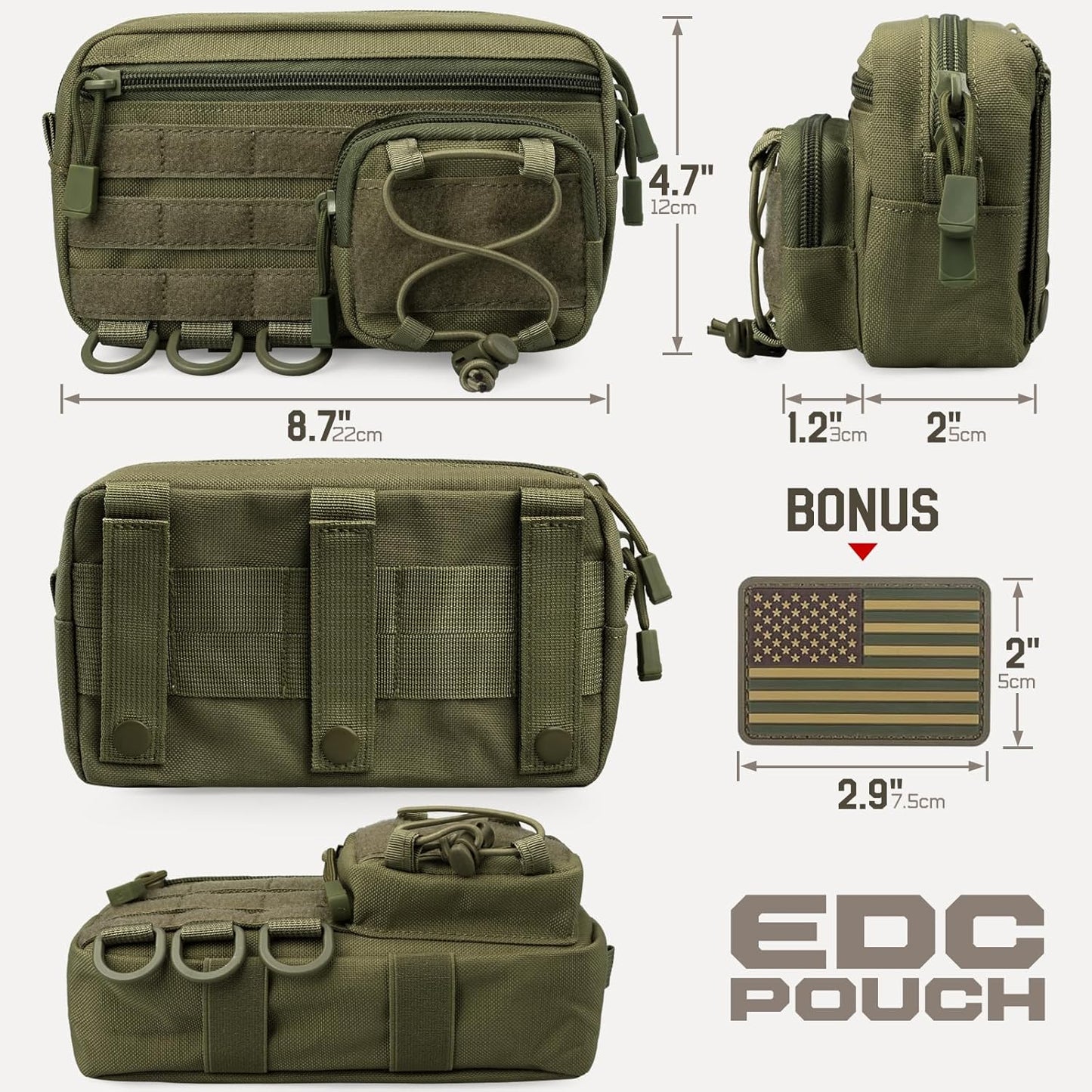 Molle Tactical Admin Pouch - EDC Tool Organizer with US Flag Patch | Versatile Waist Bag & Phone Holder