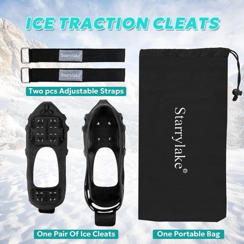 Starrylake Ice Snow Traction Cleats with 24 Steel Studs Crampons Anti Slip for Walking, S