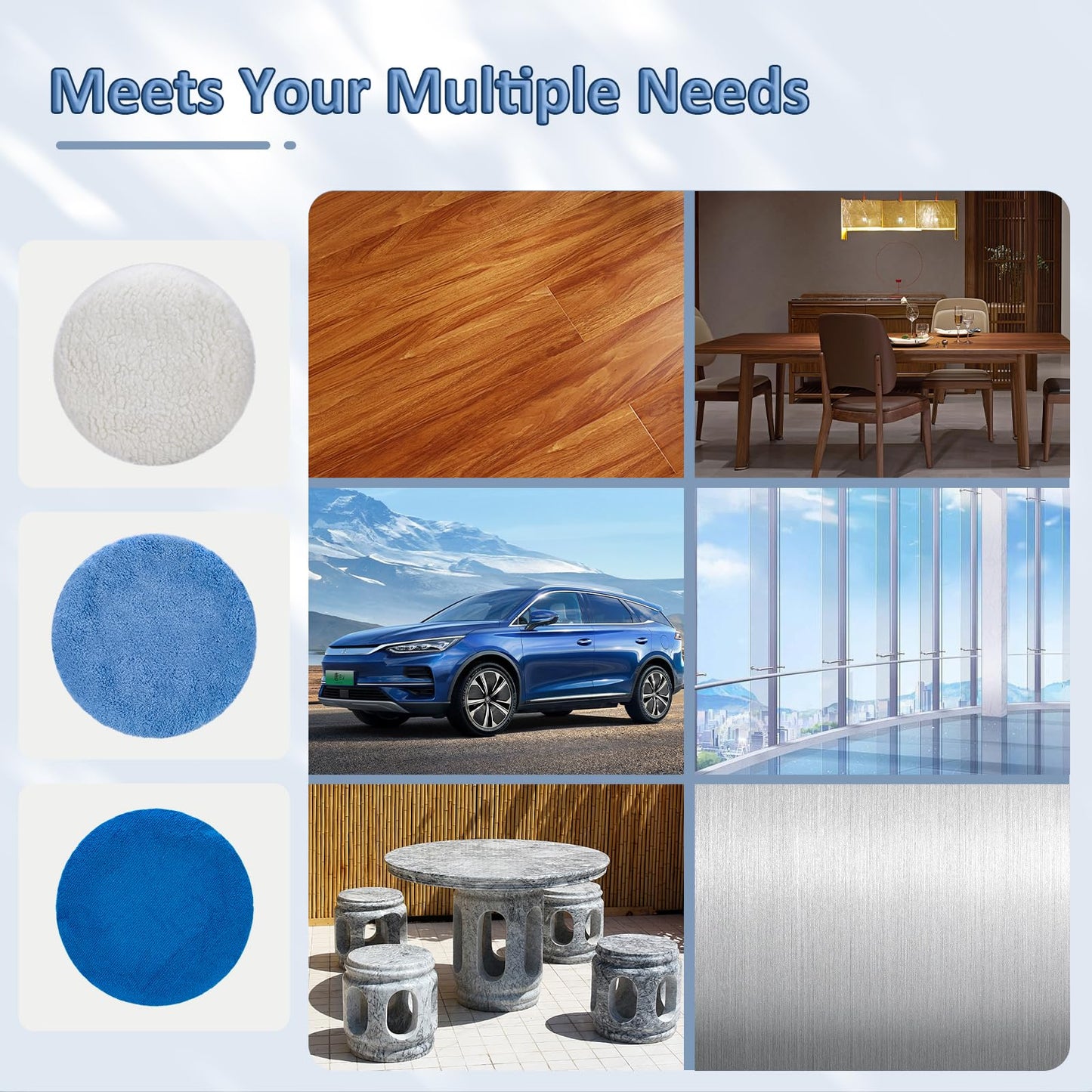 THINKWORK 6 Pcs Car Polishing Pad, Buffing Pad for 10 Inch Car Polisher, Microfiber Wax Applicator Pad for Car, Microfiber, Wool, Coral Fleece