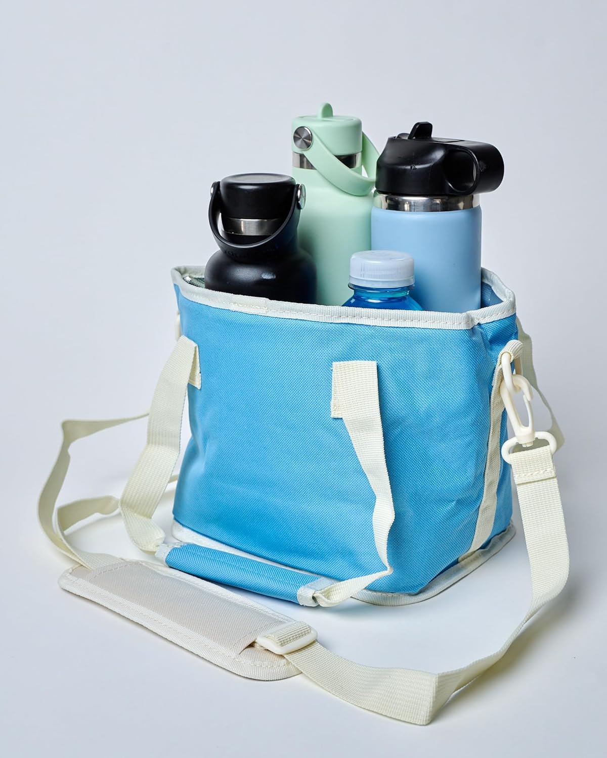 NoNa & Bee Water Bottle Holder with Strap - Family Size 4 Compartment Drink Bag | Adjustable Tumbler Carrier for Large & Small Drinks | Hands-Free Design, Stable in Car