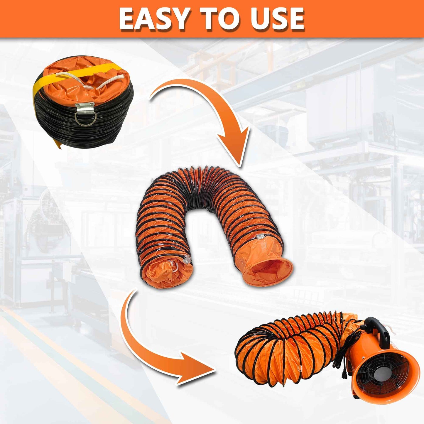 32FT Ducting Hose 16 Inch PVC Flexible Duct Hosing with Adjustable Rope for Utility Blower Exhaust Fan