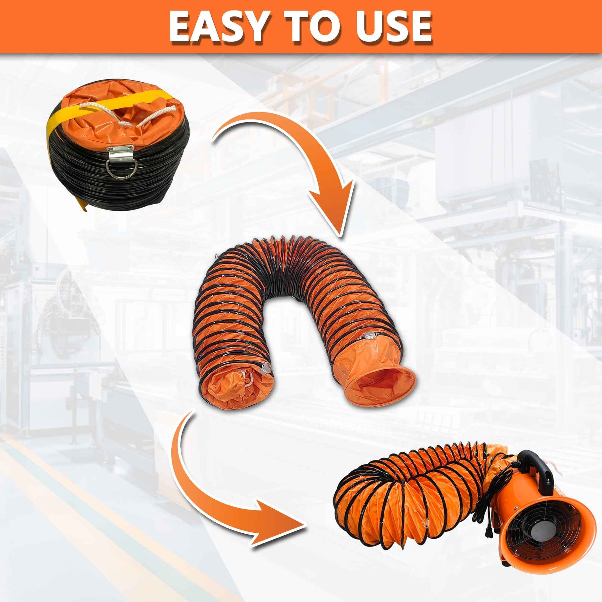 32FT Ducting Hose 16 Inch PVC Flexible Duct Hosing with Adjustable Rope for Utility Blower Exhaust Fan