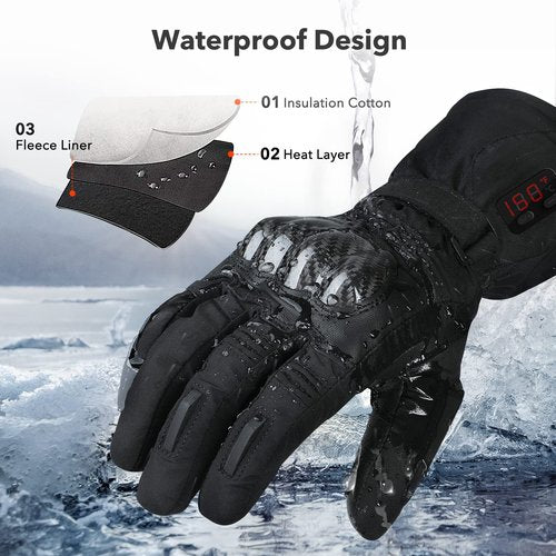 Heated Motorcycle Gloves, 2700mAH Rechargeable Heated Gloves for Men Women, Temperature Display Winter Gloves for Outdoor Skiing Cycling Fishing Hunting