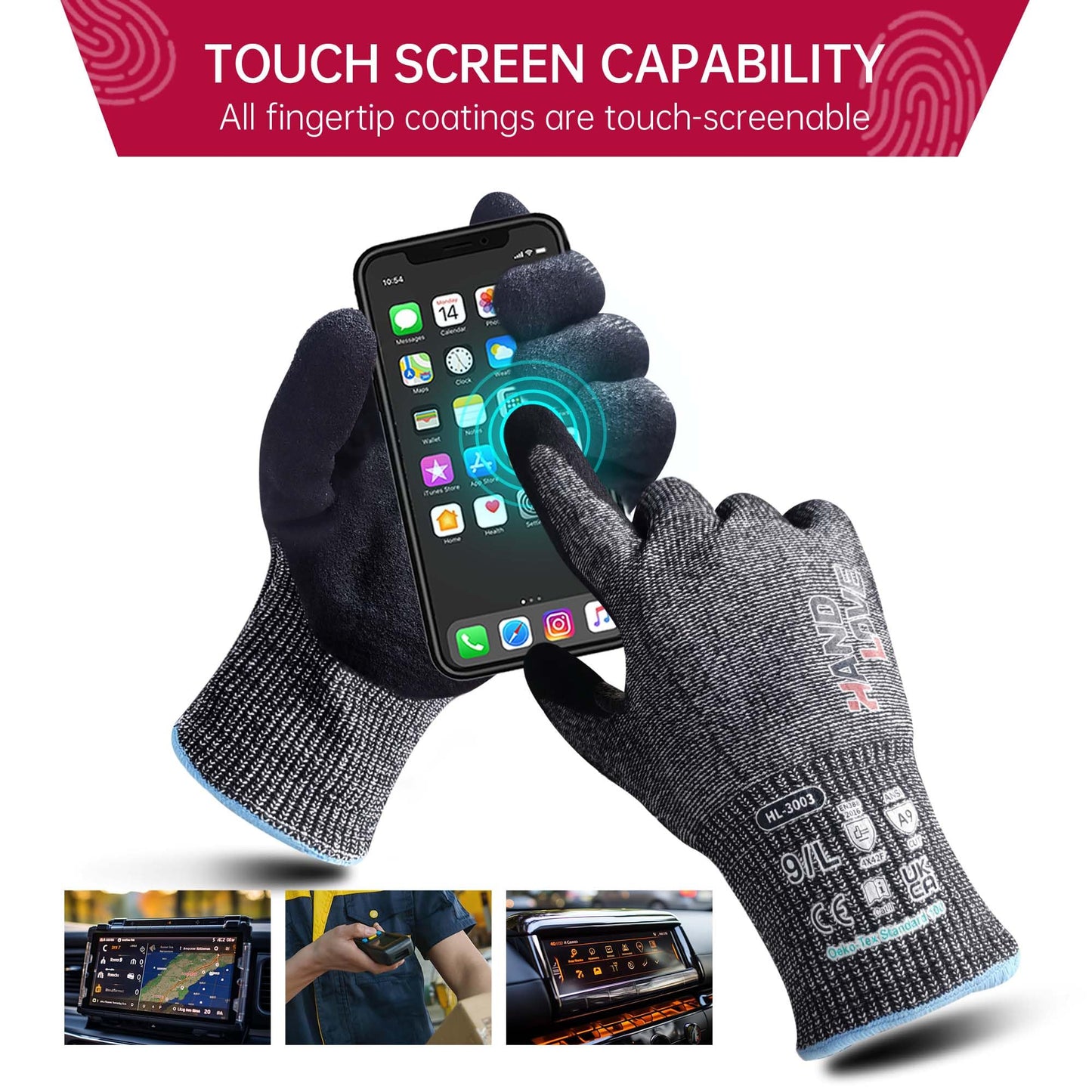 HandLove Cut Resistant Gloves – ANSI A9 Cut Proof Safety Work Gloves | Sandy Nitrile Anti-Slip, Touchscreen, Durable, PFAS Free | Wood Carving, Gardening, Glass Cutting, Car Repair – Yellow, 1Pair,M