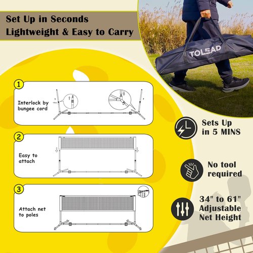 TOLEAD All-in-One Pickleball & Badminton Net Set, Portable Volleyball Net Set (17ft Wide x 3-5ft Height) for Backyard,Outdoor Sports Game Set w/Volleyball Pickleball Paddles & Badminton Rackets